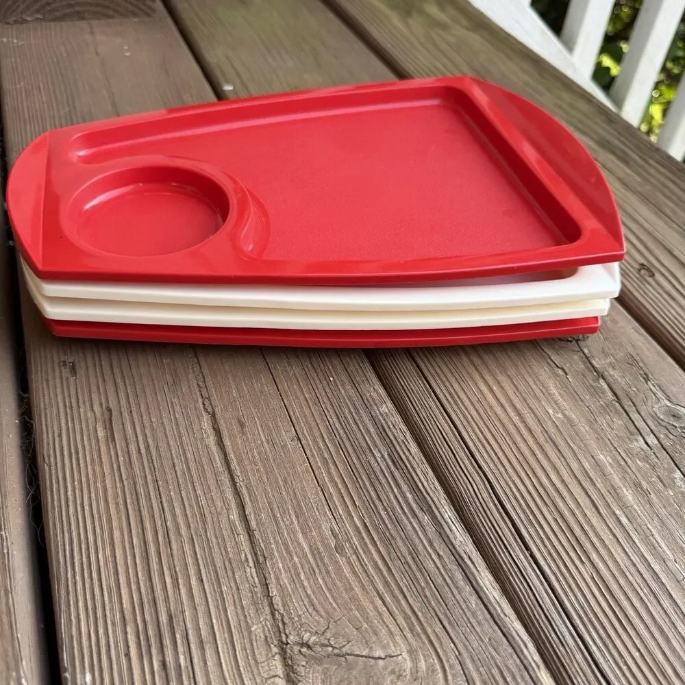 Vintage Fremware No 808 Melamine TV Dinner Snack Trays Set 4 Red White